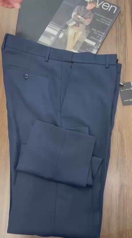 Pantalon classique bleu marine à ceinturon élastique sur les côtés, edition Premium- "morven"