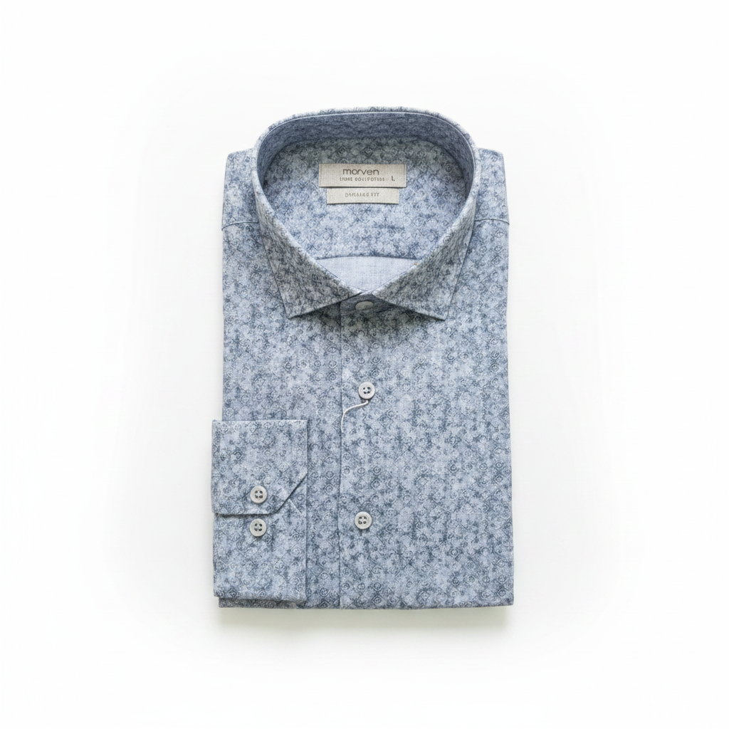 Chemise à motif gris en coton et lin, édition Platinium - "morven" morven
