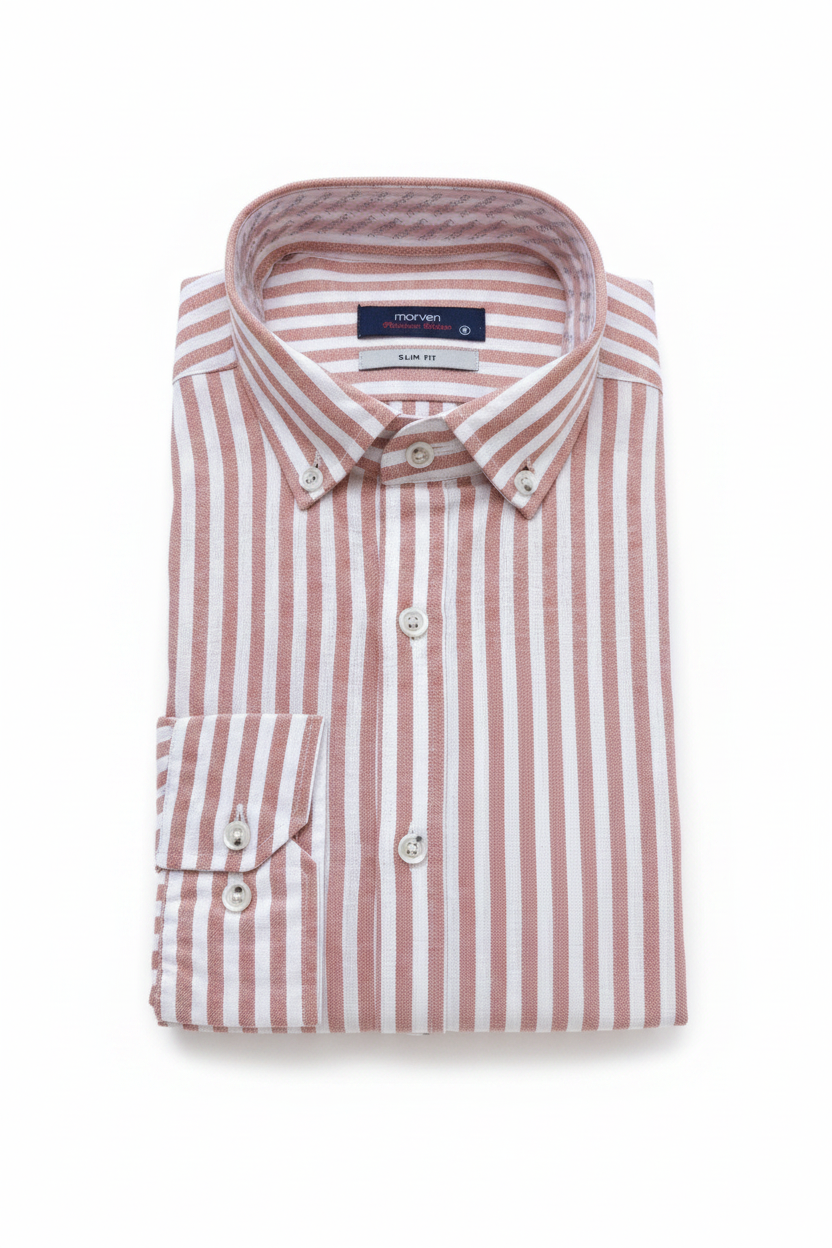 Chemise premium en coton, coupe slim à rayure marron clair, édition Platinium - "morven"