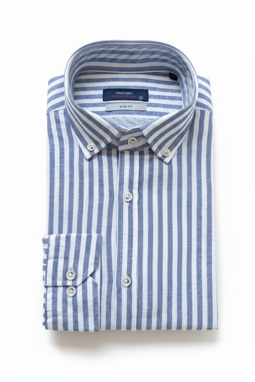 Chemise premium en coton, coupe slim à rayure bleu clair, édition Platinium - "morven" morven