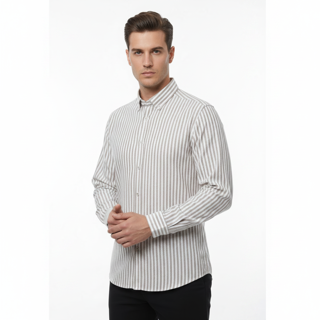Chemise premium en coton, coupe slim à rayure kaki, édition Platinium - "morven" morven