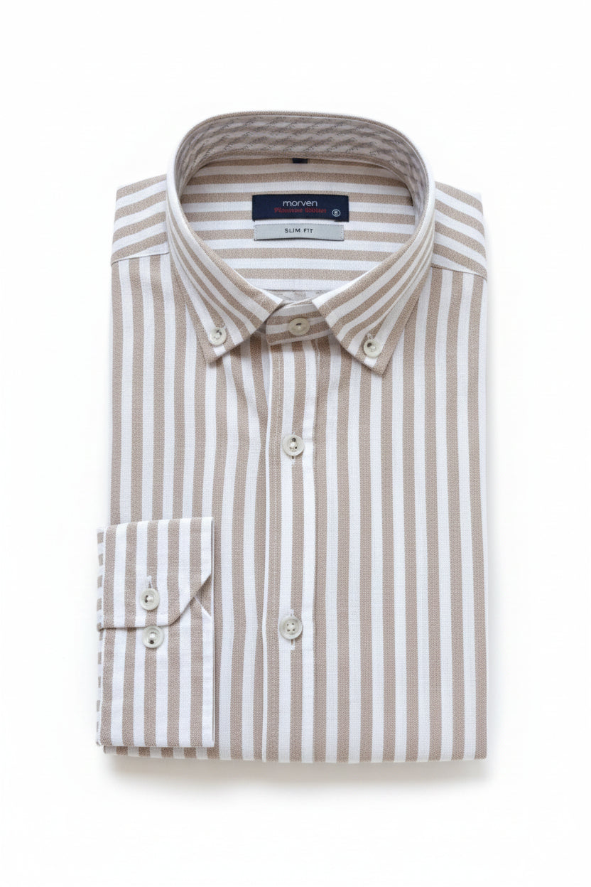 Chemise premium en coton, coupe slim à rayure kaki, édition Platinium - "morven" morven