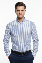 Chemise premium en coton, coupe slim à rayure bleu clair, édition Platinium - "morven" morven