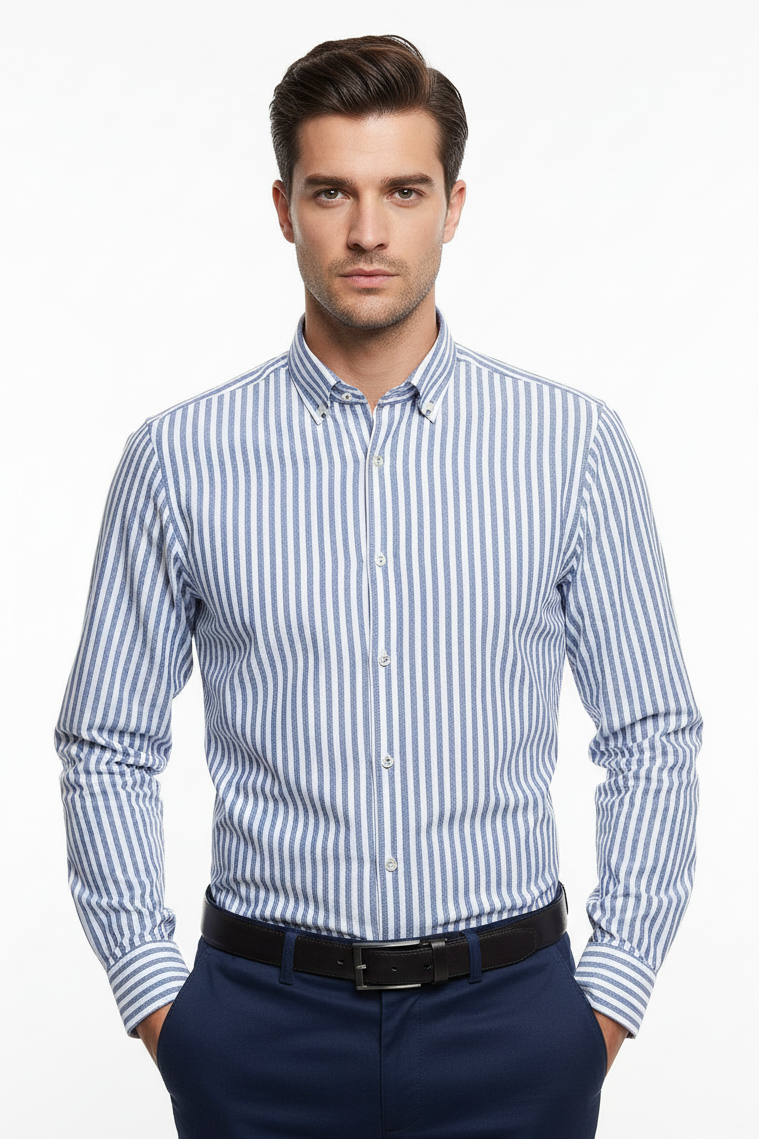 Chemise premium en coton, coupe slim à rayure bleu clair, édition Platinium - "morven" morven