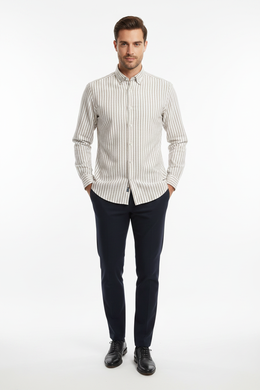 Chemise premium en coton, coupe slim à rayure kaki, édition Platinium - "morven" morven