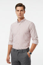 Chemise premium en coton, coupe slim à rayure marron clair, édition Platinium - "morven"